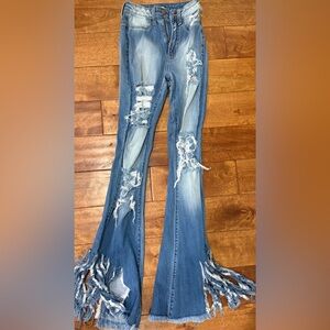 Fashion Nova Blue Distressed Boot Cut Jeans